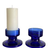 Pair of retro blue glass candle holders