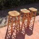Set of 3 high “modernist” straw stools vintage 1950s