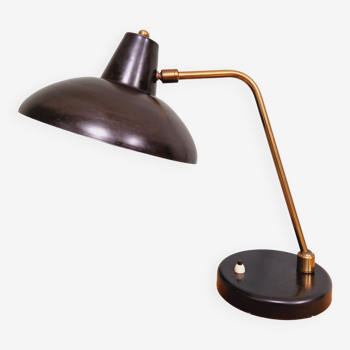 Articulated desk lamp in brass and black lacquered metal, 1950s