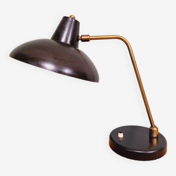 Lampe de bureau articulée en laiton et métal laqué noir, années 50