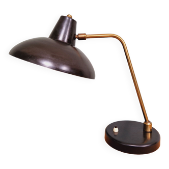 Articulated desk lamp in brass and black lacquered metal, 1950s