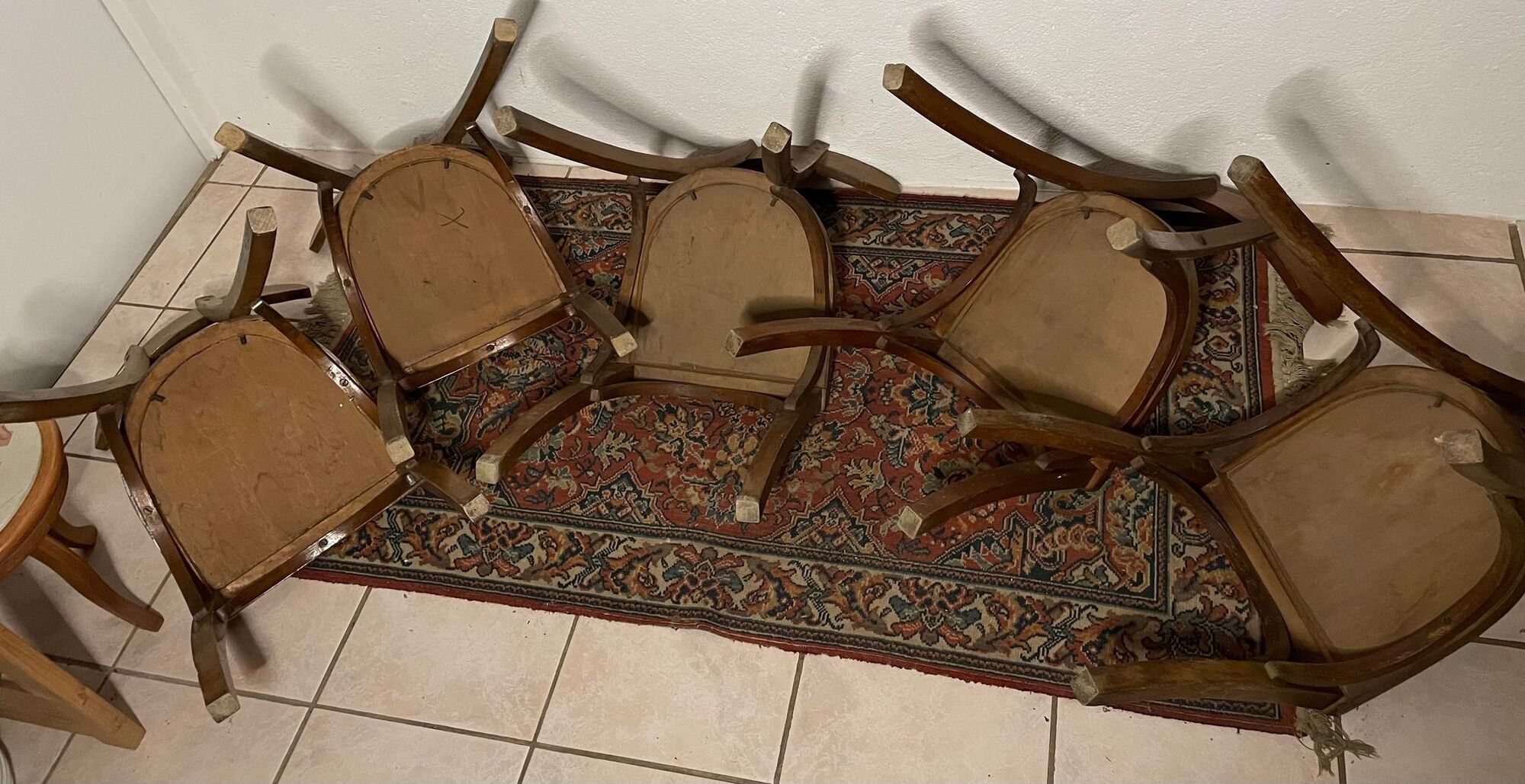 Set of 5 old wooden bistro chairs vintage "banana" folders