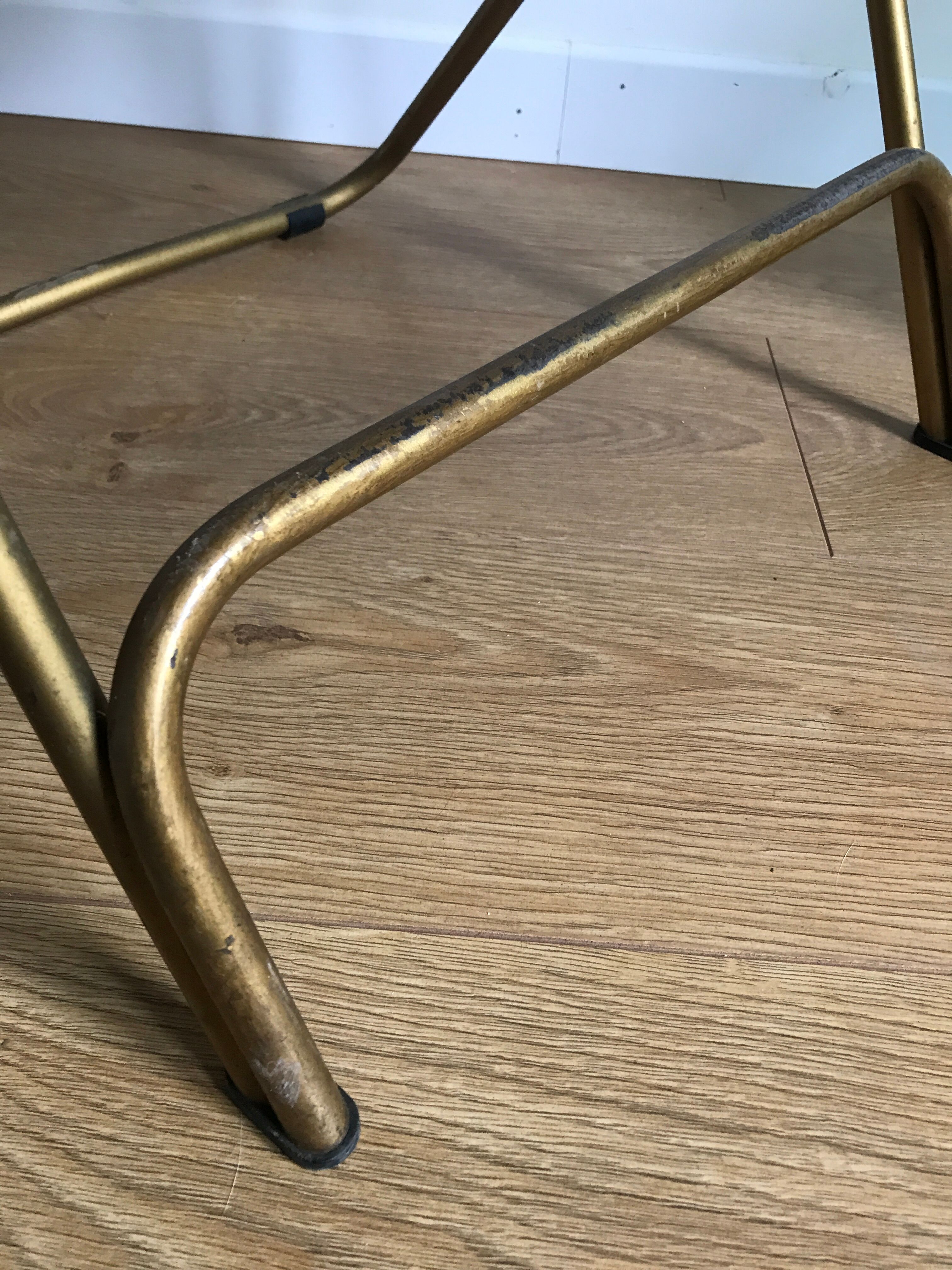 Chaise pliante vintage lafuma chantazur au tissu brodé fleuri