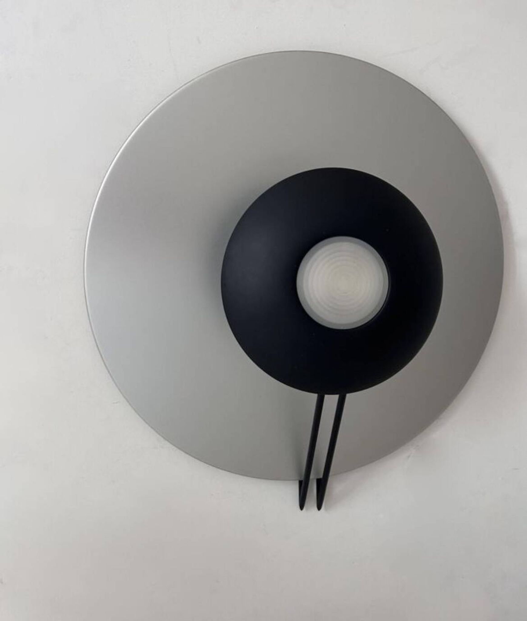 Vintage round wall light, grey and black metal, Italy 1970.