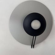 Vintage round wall light, grey and black metal, Italy 1970.