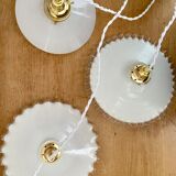 Three-light cascading pendant lamp with vintage white opaline lampshade