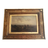 Hermann solbrig (1853-1942) painting, oil on panel, shepherdess and her troupe