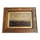 Hermann solbrig (1853-1942) tableau huile sur panneau bergère et son troupe