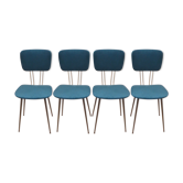 Série de 4 chaises retapissées en velours bleu canard