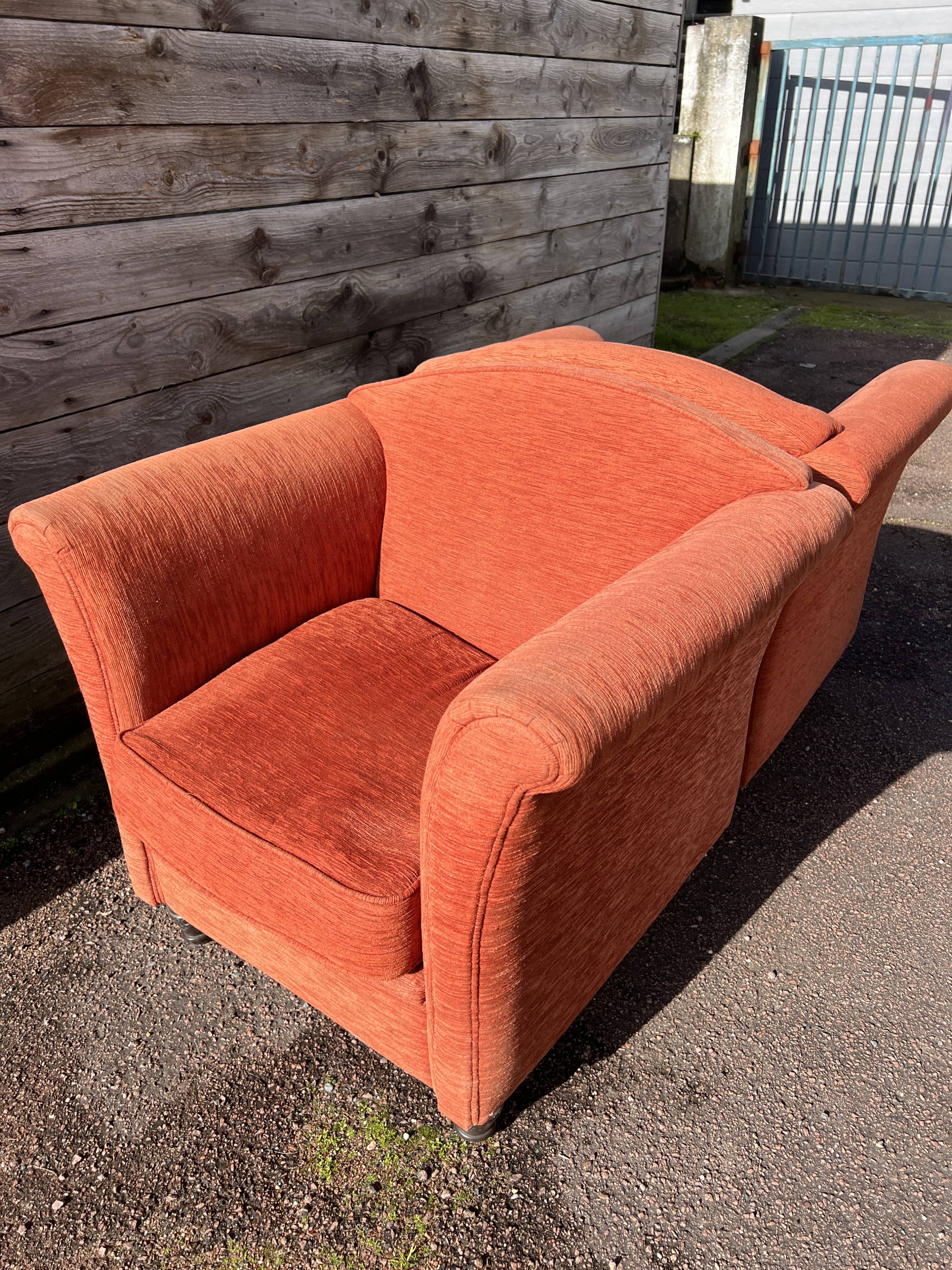 Pair of Art Deco style fabric club armchairs