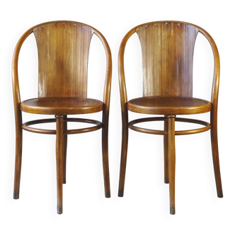 Pair of KOHN N°143 chairs/armchairs circa 1905 curved wood bistro