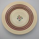 Lot de 6 assiettes creuses gien france couleur beige liseré rouge décor fleur