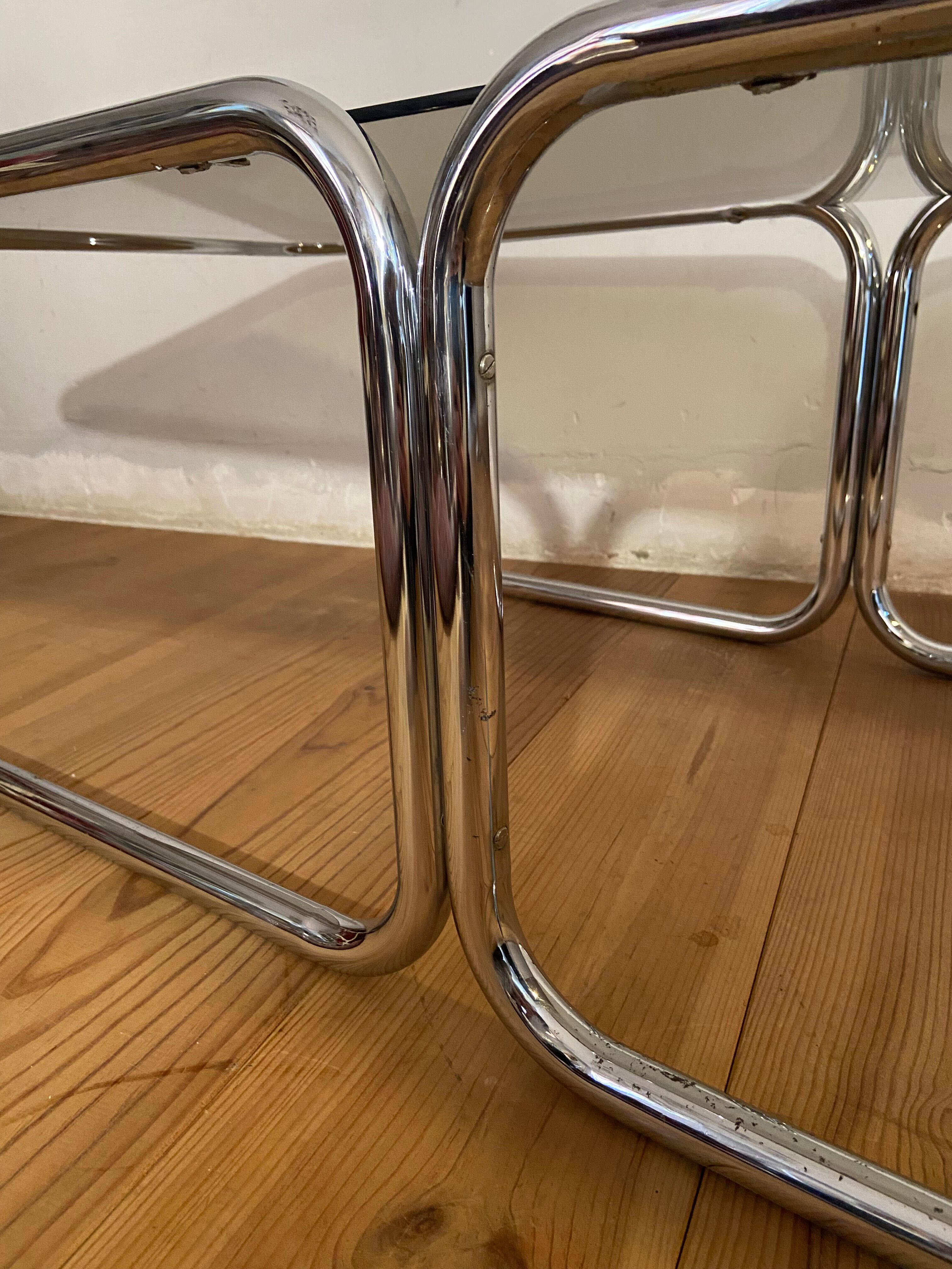 Vintage coffee table in chrome and smoked glass 70s