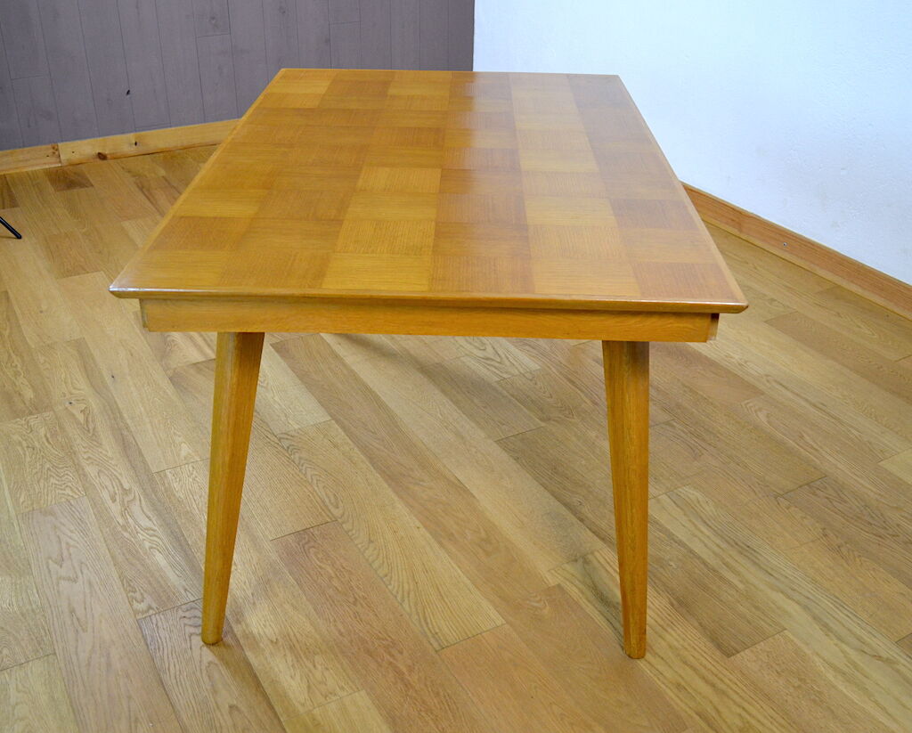 Table feet compass in vintage blond oak 1960