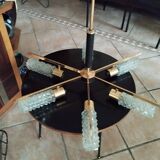 Arlus vintage brass and glass chandelier 6 lights