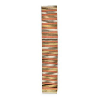 2x12 Warm Earth Tones Striped Lon Kilim Runner Rug, 65x366 Cm