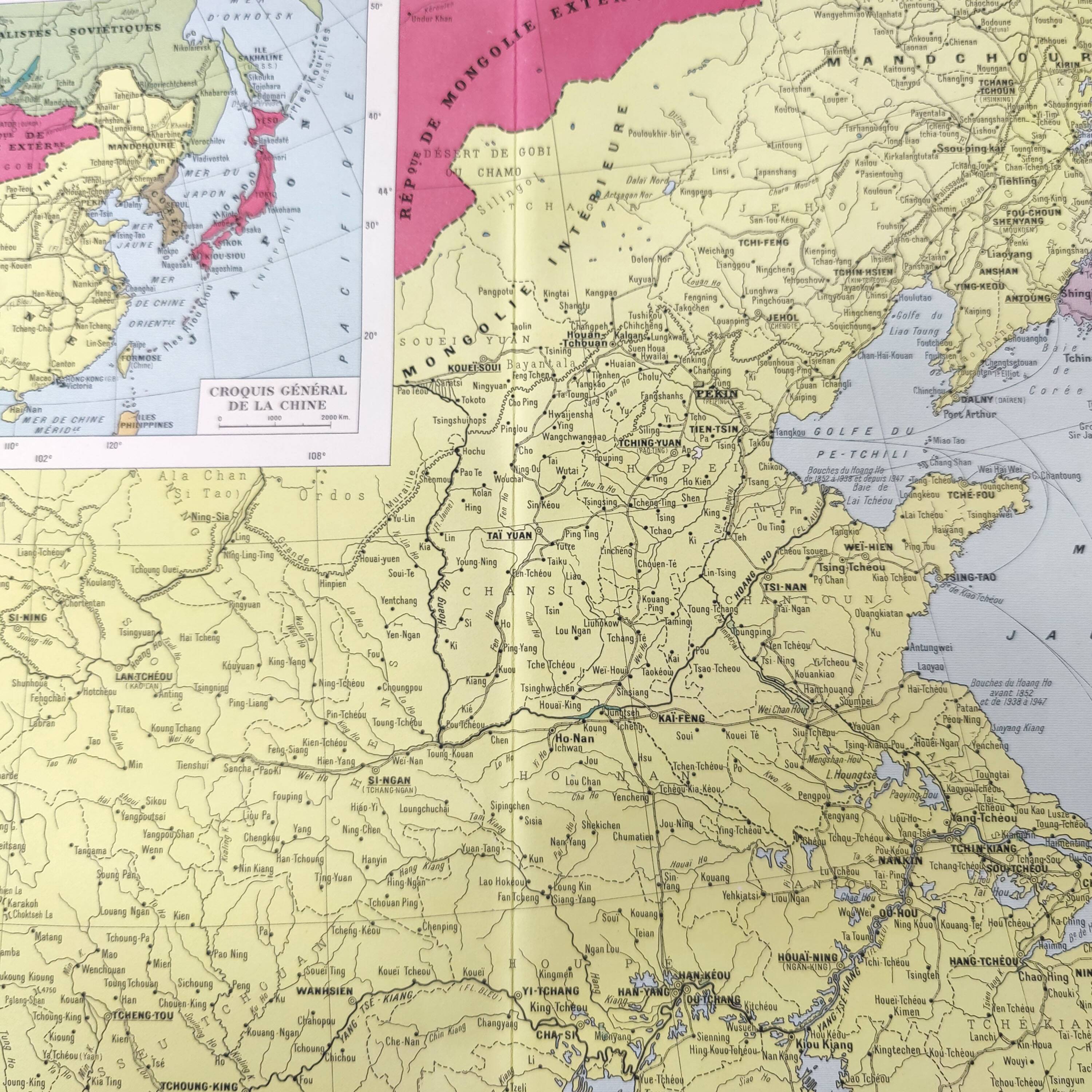 Vintage map Asia China Korea 43x43cm from 1950