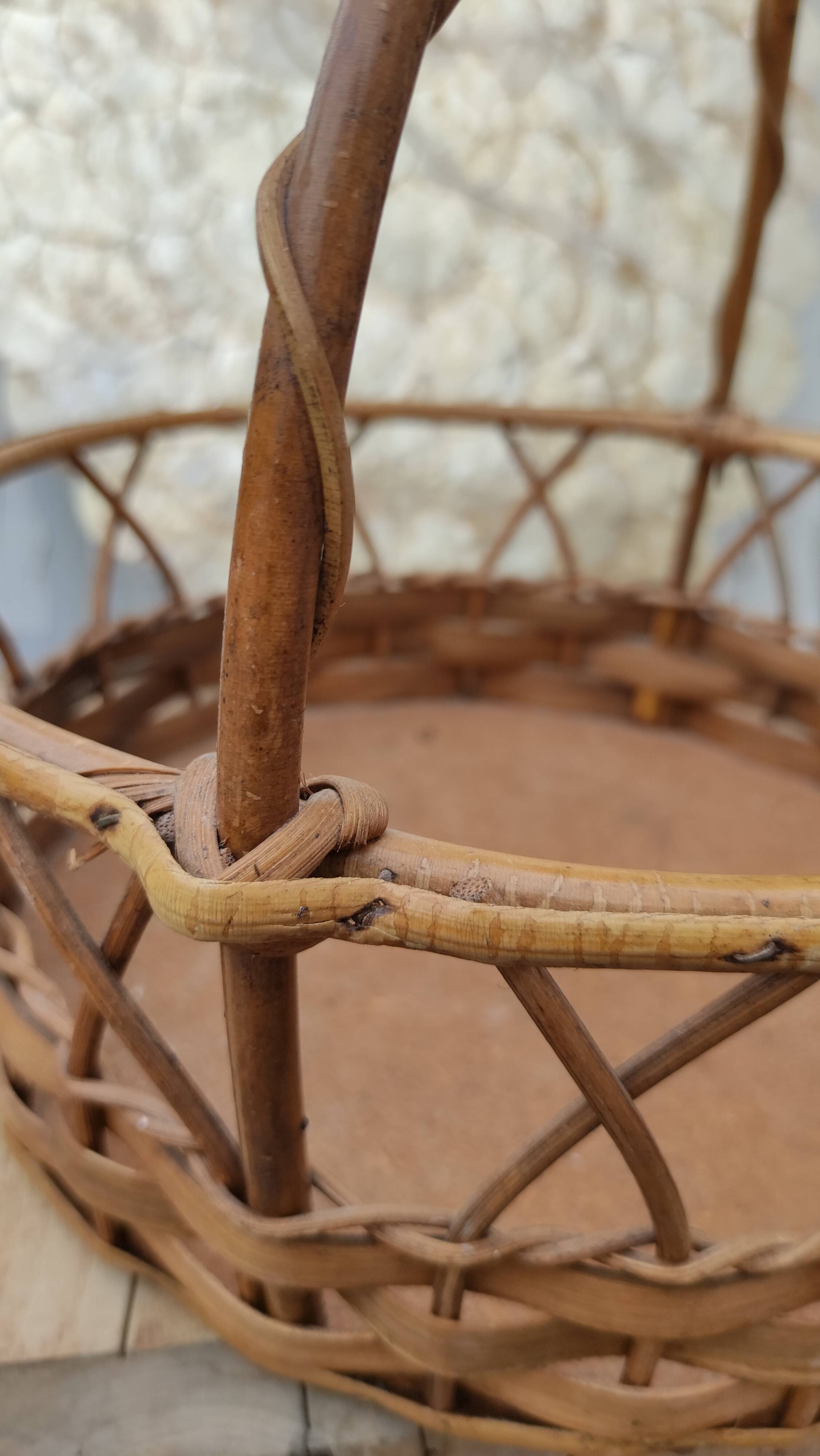 Vintage basket made of wood and rattan