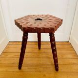 Vintage wooden tripod stool with turned legs