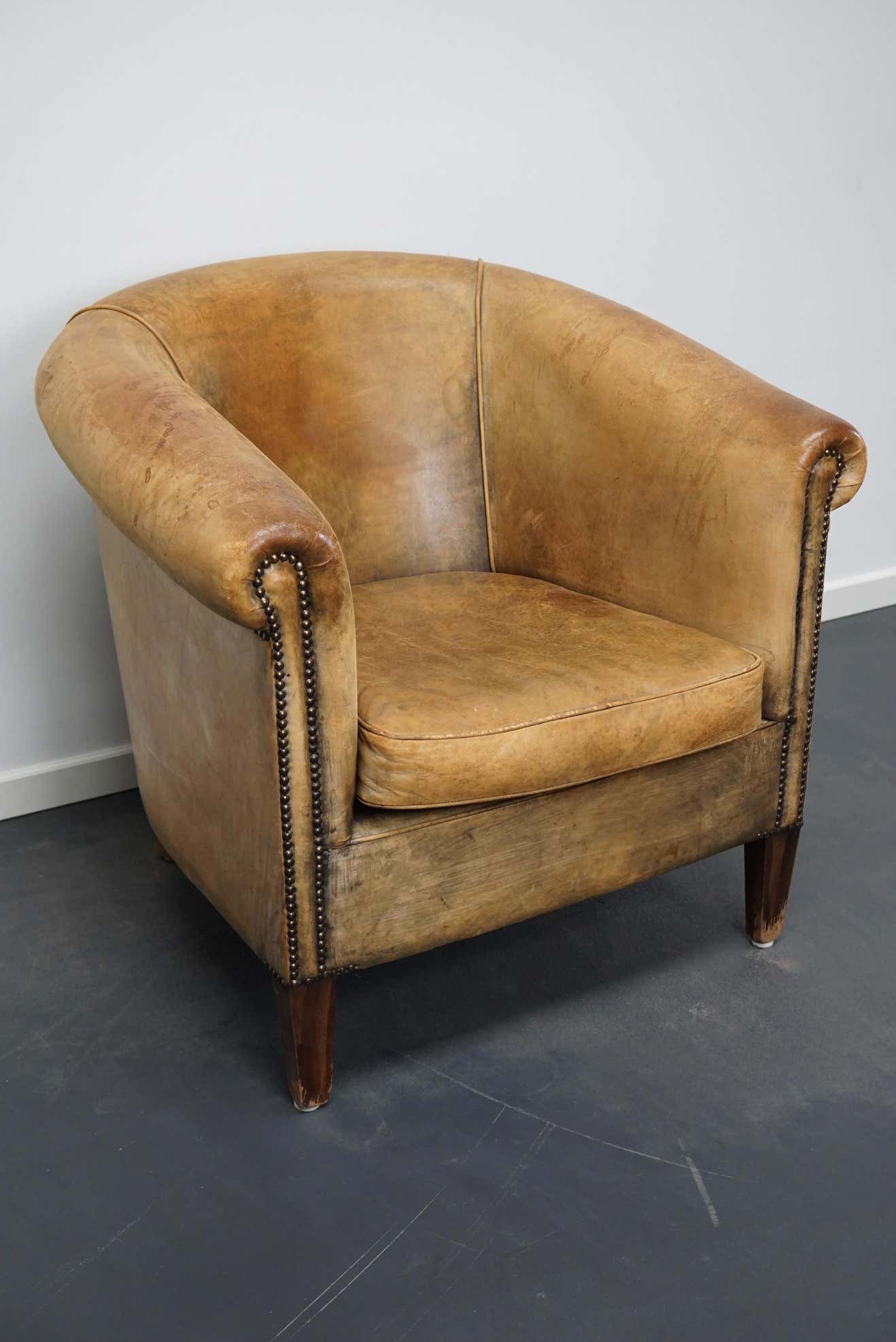 Vintage club chair in cognac-coloured leather Netherlands