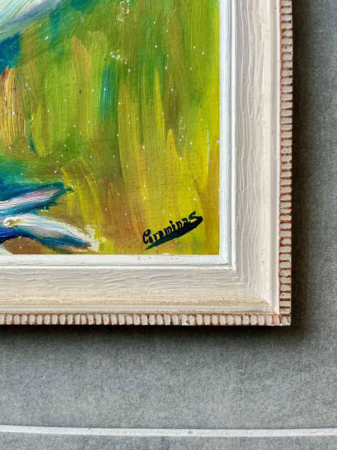 Rooster painting oil on panel signed wooden frame