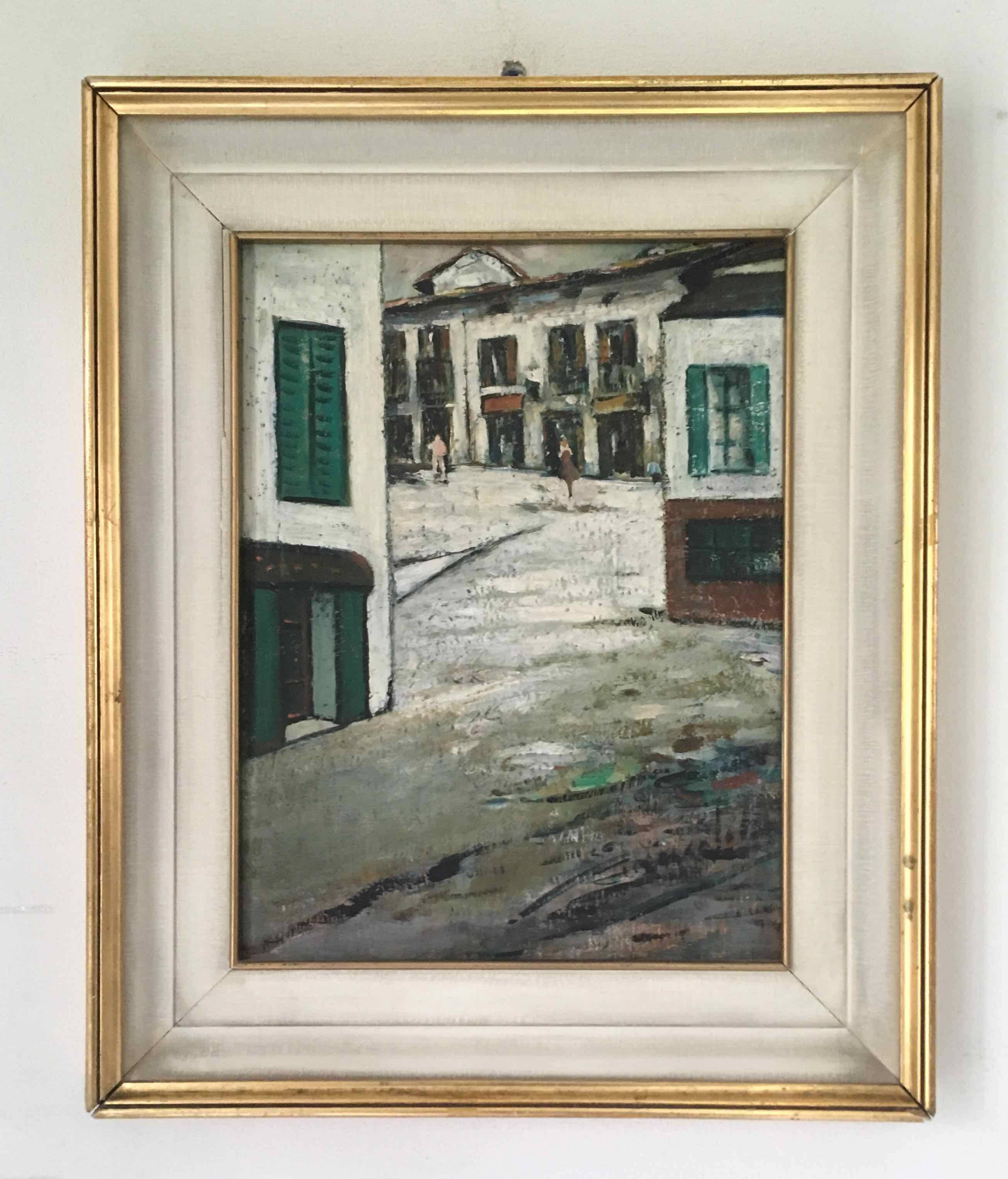 Tableau ancien village italien années 40