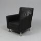Modern Lounge Armchair with Matching Footstool — Black Leather