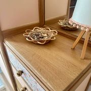 Asymmetrical floral wardrobe, natural oak & powder pink