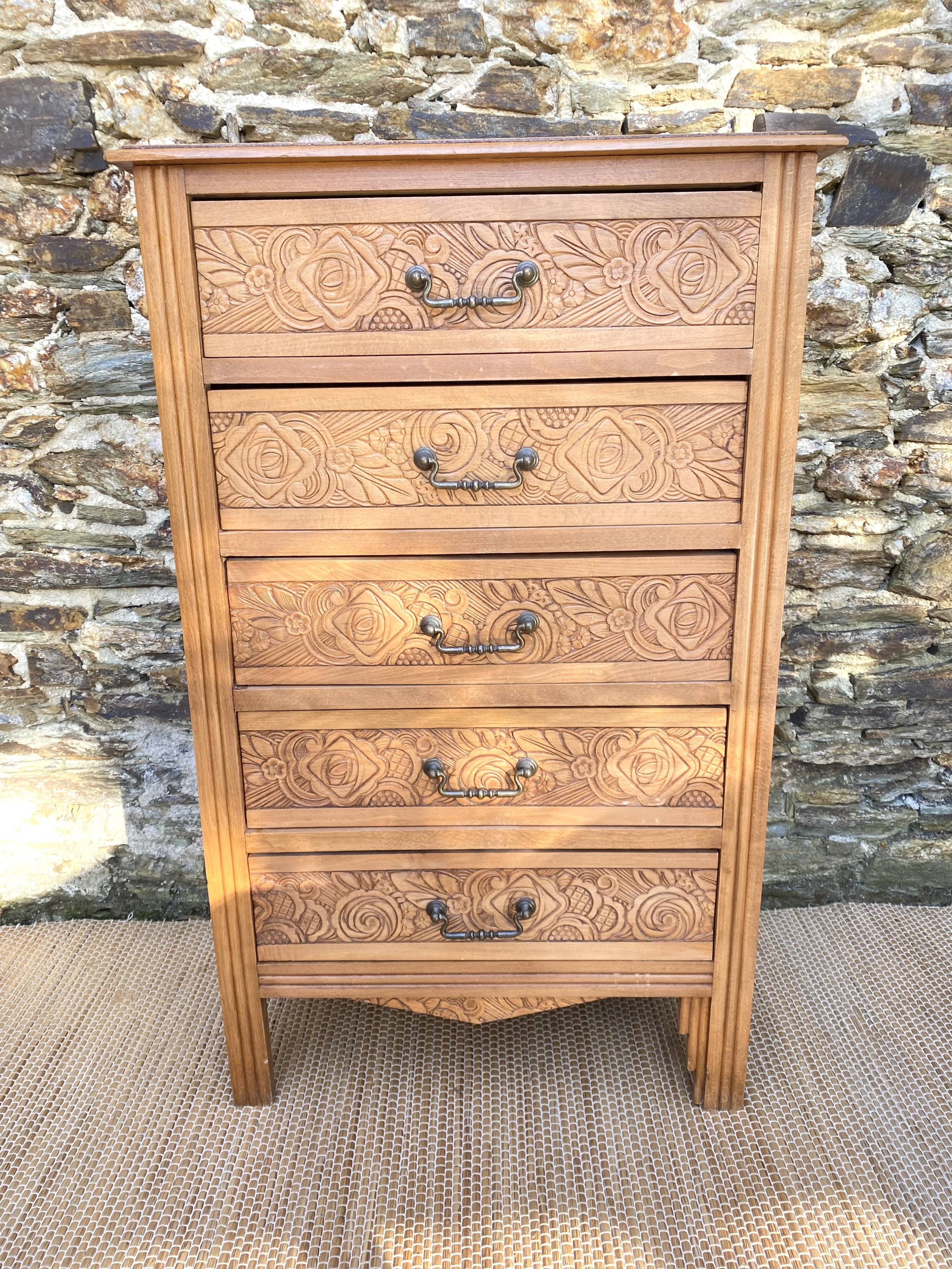 Antique Art Deco 5-drawer chest of drawers