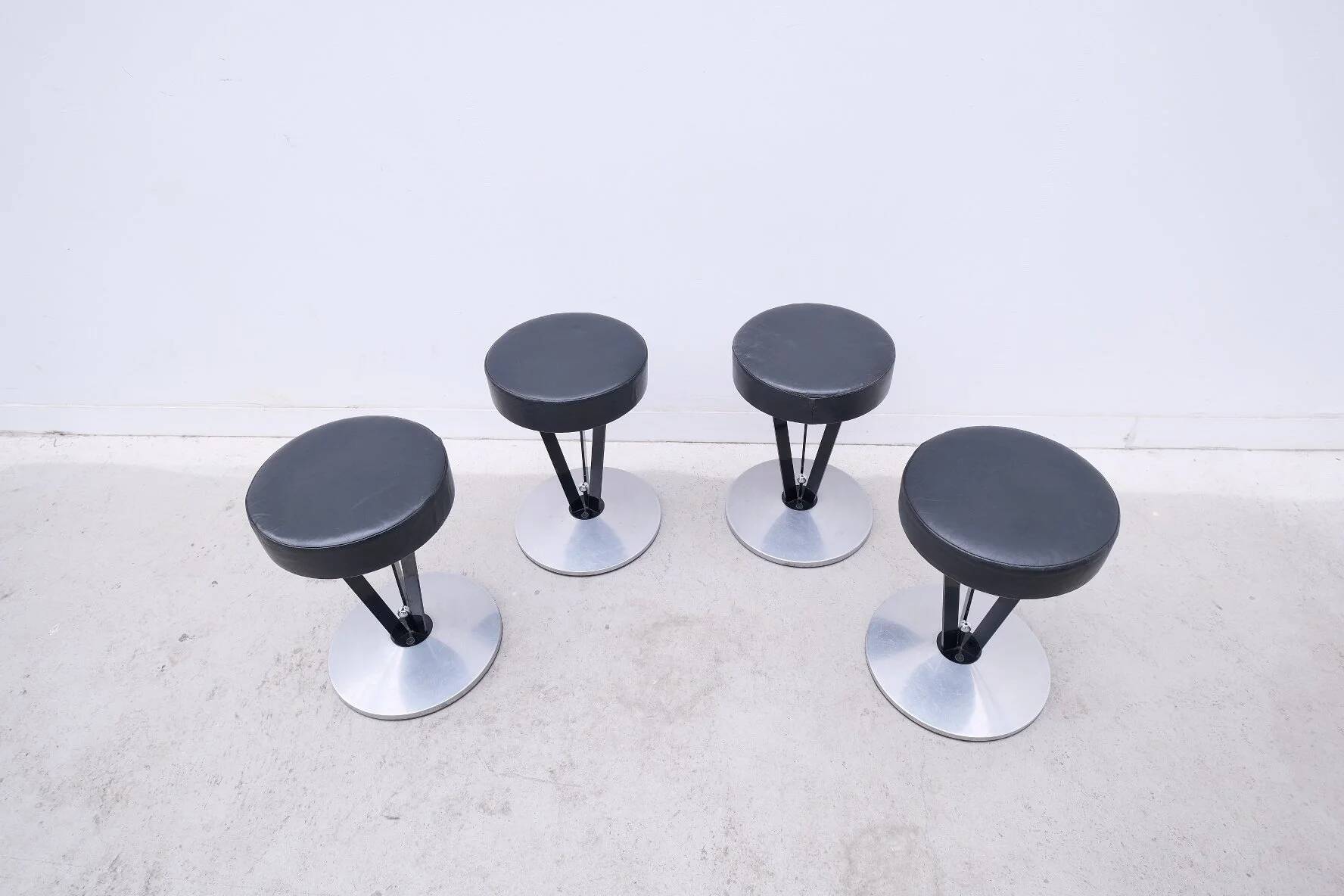 Set of 4 stools Model "Dry Martin" by Pedro Miralles for Akaba in metal and leather, 1980