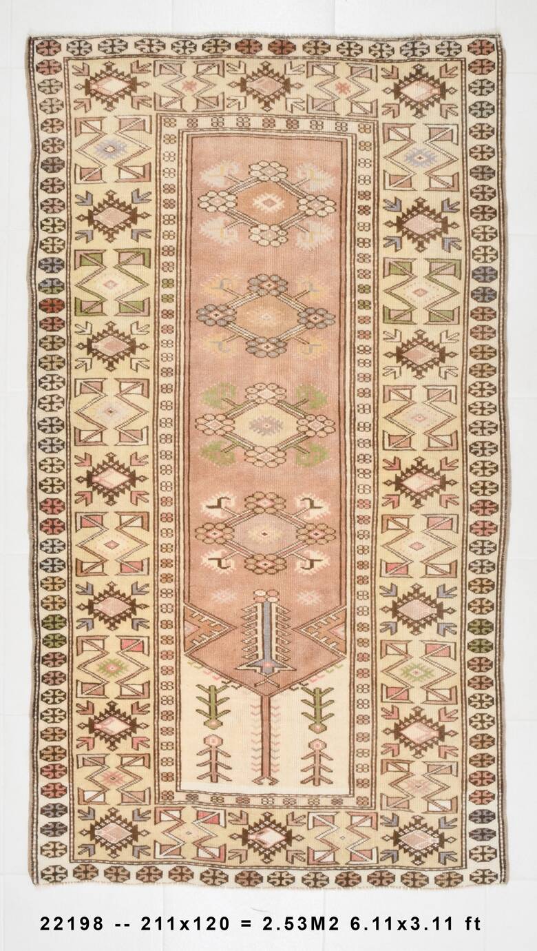 4x7 Cream & Brown Turkish Vintage Rug 120x211Cm SK 22198