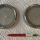 Pair of silver metal and glass bottle bottoms