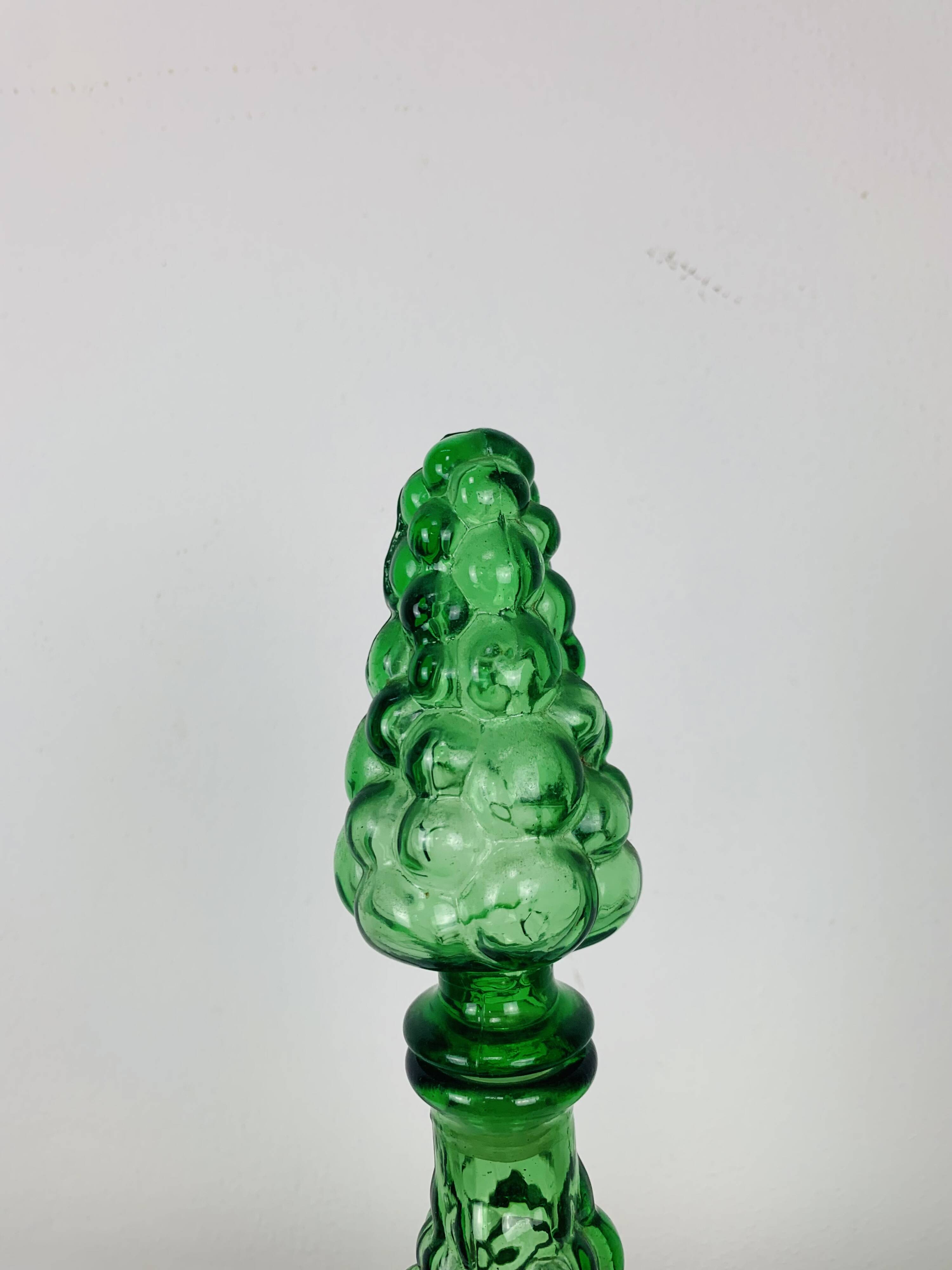 Empoli bubble green carafe 40 cm, Italian glass bottle