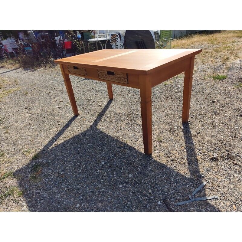 Table vintage en pin et osier