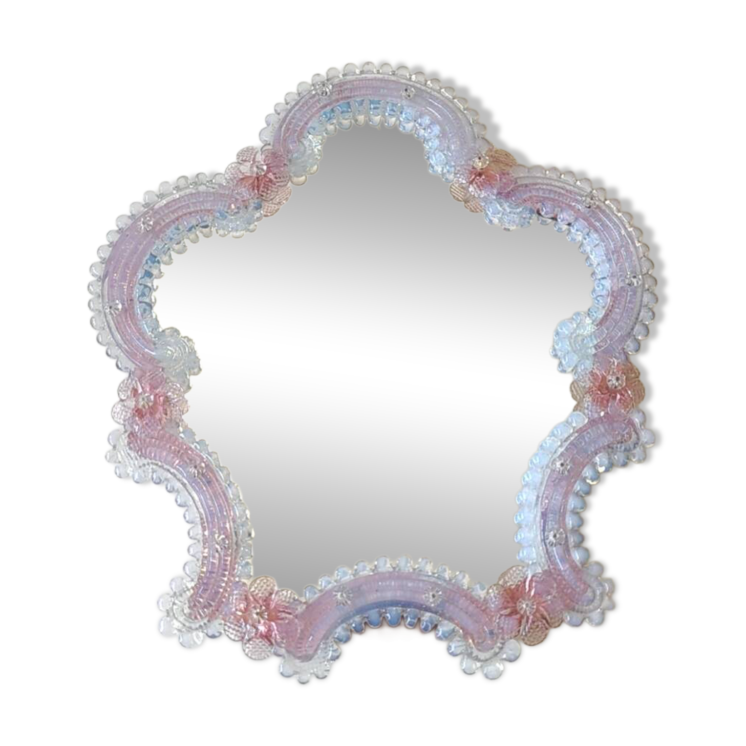 Iridescent blown glass mirror table/dressing table Murano. Floral patterns.
