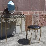 Dressing table and chair in gilded metal and opaline glass.