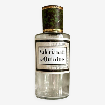 Flacon d'apothicaire valérianat: de quinine en verre transparent et métal