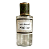 Valerianat: quinine apothecary bottle in transparent glass and metal