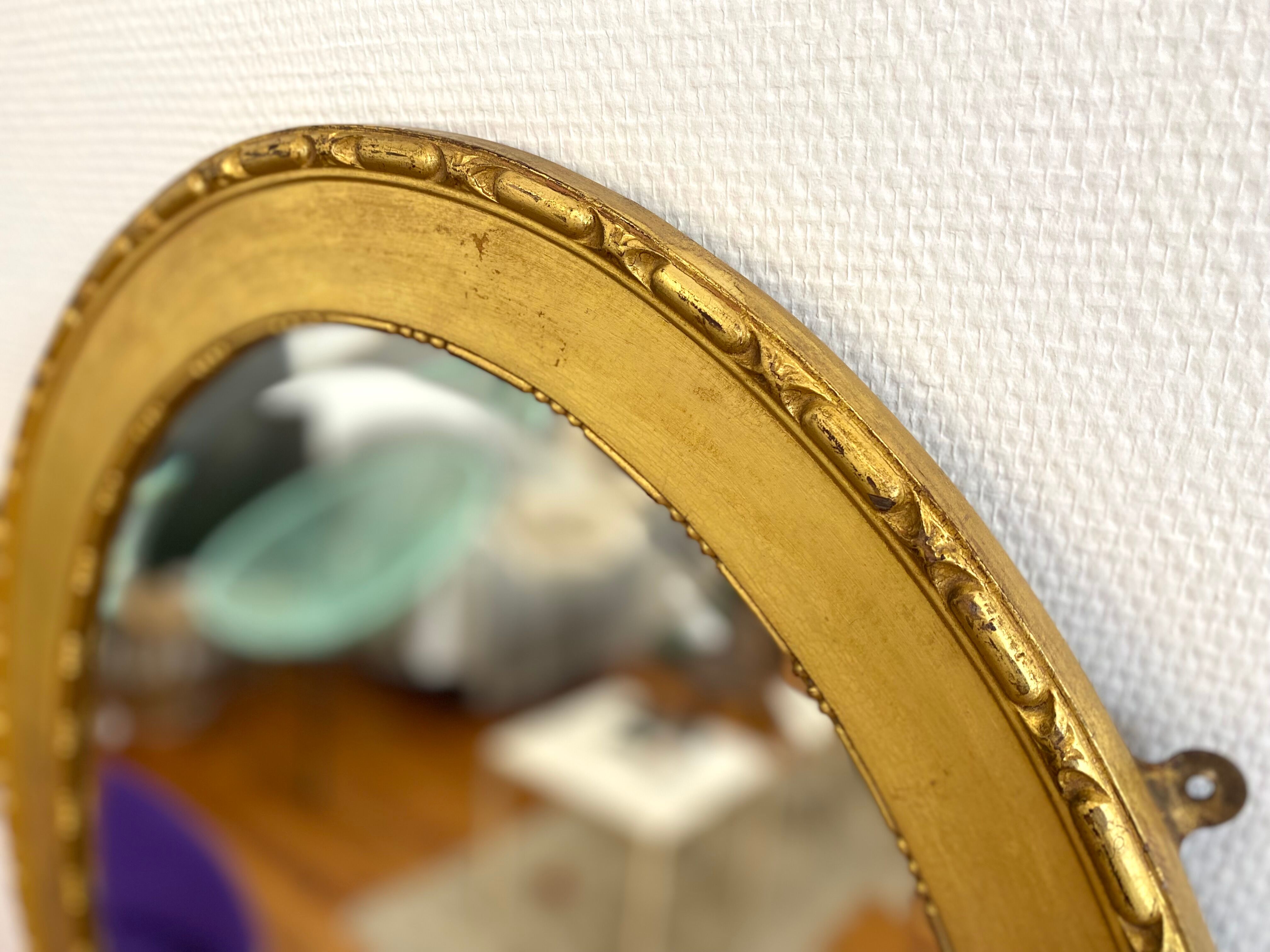 XXth oval mirror, gilded wood trumeau, beveled ice, vintage medallion mirror