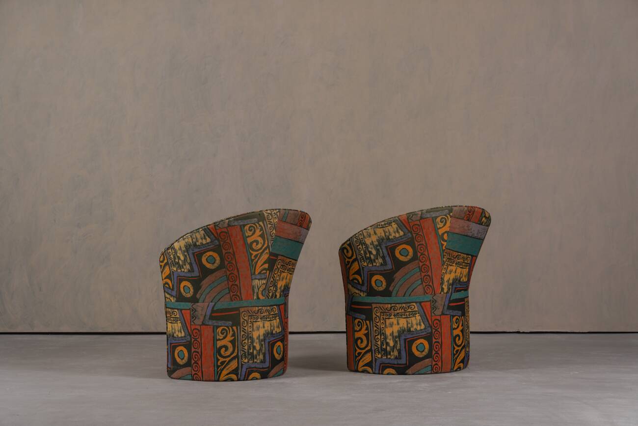 Postmodern abstract upholstery armchairs, Germany 1980s set of 2