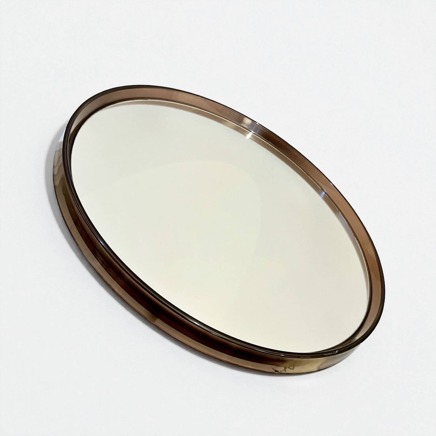 50 cm - Large round vintage wall mirror in smoked Plexiglas - 1960s-70s