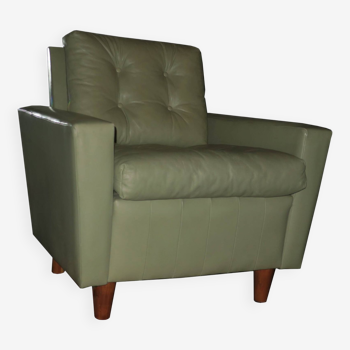 MId century pistachio green leather lounge chair after Florence Knoll, 1950s