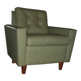 MId century pistachio green leather lounge chair after Florence Knoll, 1950s