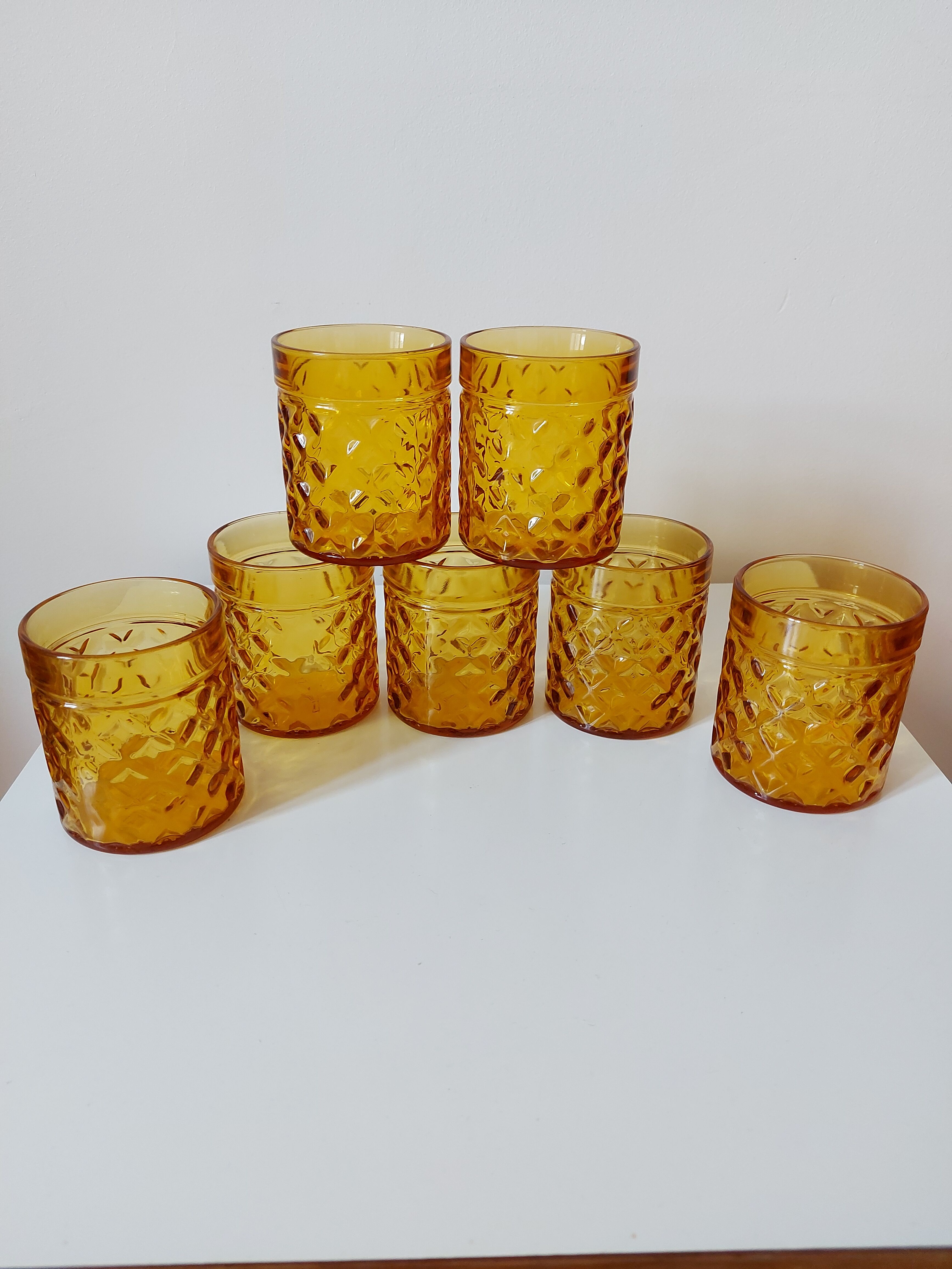 7 amber vintage pernod glasses
