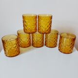 7 amber vintage pernod glasses