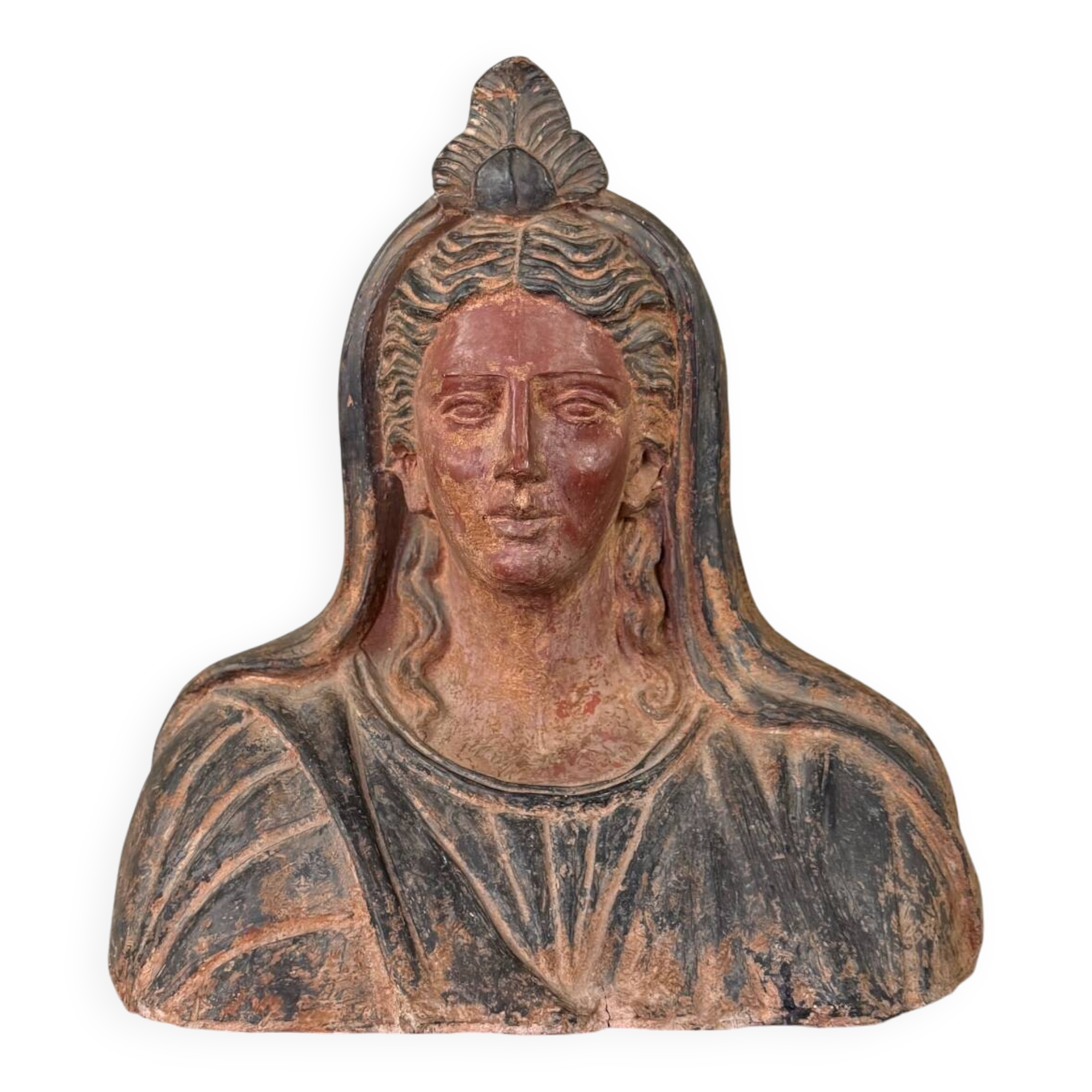 Etruscan-style terracotta bust, large-scale object, 19th century
