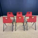 Set of 6 S30 Galvanitas chairs in raspberry red and grey from the 70s