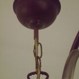 French vintage 6 arm brown & silver toleware chandelier opaque glass shades 3861