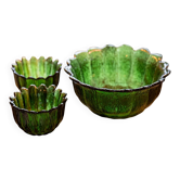 Ensemble de Trois Bols en Cristal Vert Milieu du Siècle, Italie, Années 1970