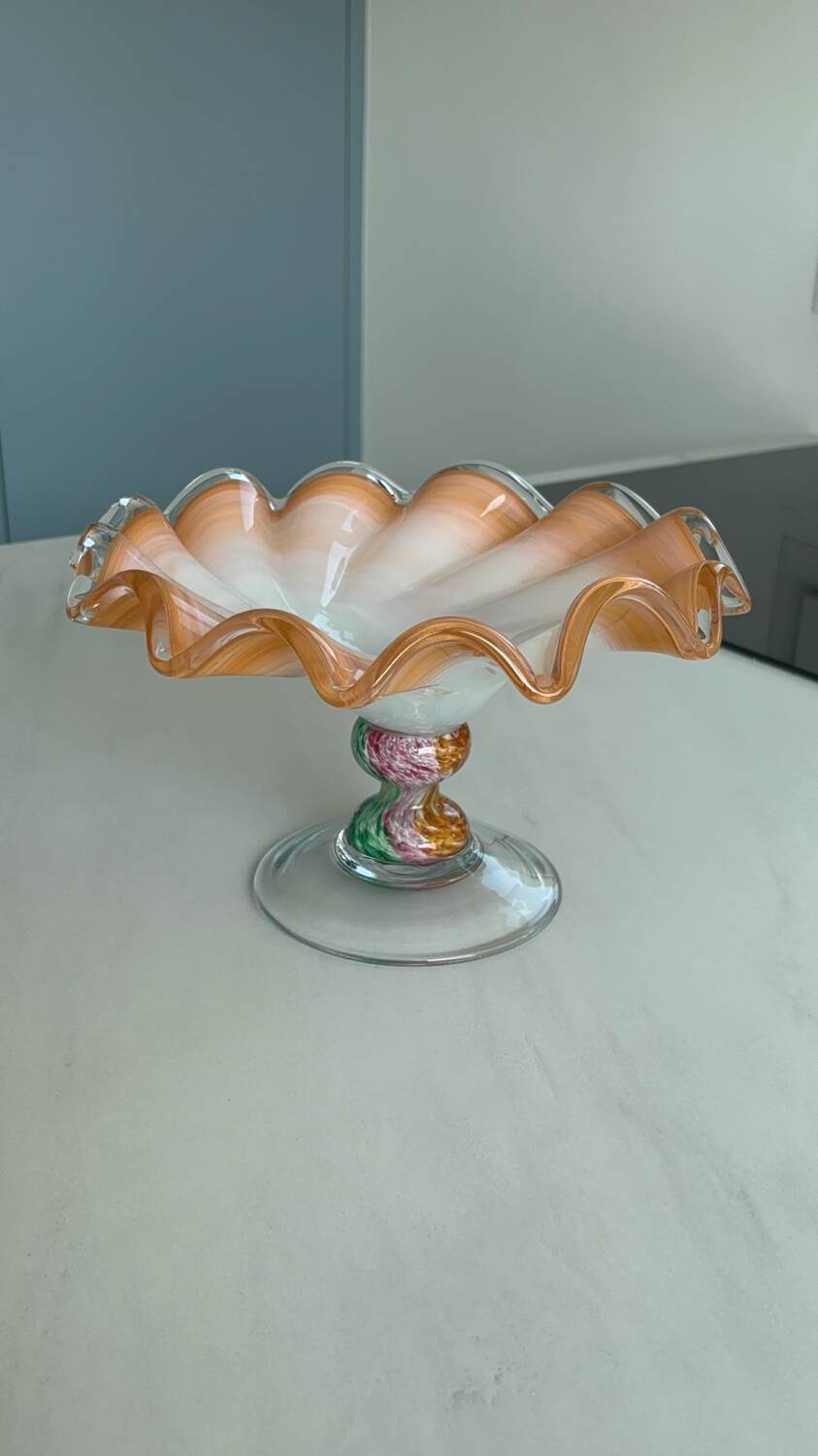 Vintage Murano glass wavy multicoloured centrepiece bowl